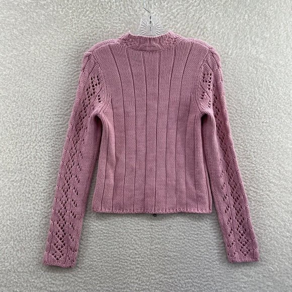 Y2K 2000s Arizona Jeans Pink Crochet Knit Double Zip Sweater Womens M Medium - Picture 3 of 7